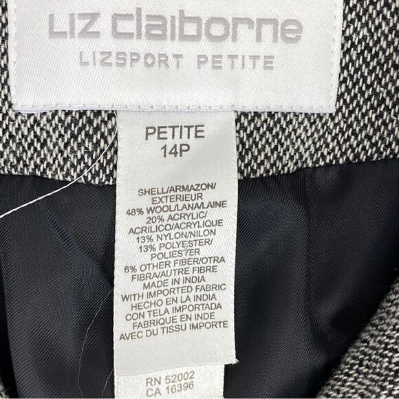 Liz Claiborne LizSport Herringbone Tweed Button Front Blazer Black White 14P - Picture 9 of 12